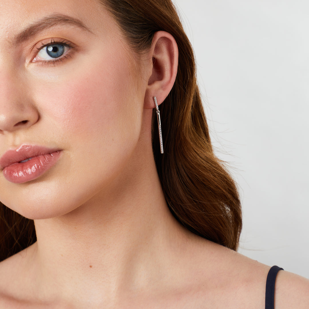 Sterling Silver Thin Bar Drop Earrings-JOOLS by Jenny Brown