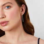 Load image into Gallery viewer, Gold Thin Bar Drop Earrings  With Cubic Zirconia
