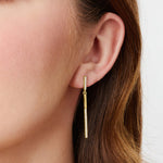 Load image into Gallery viewer, Gold Thin Bar Drop Earrings  With Cubic Zirconia
