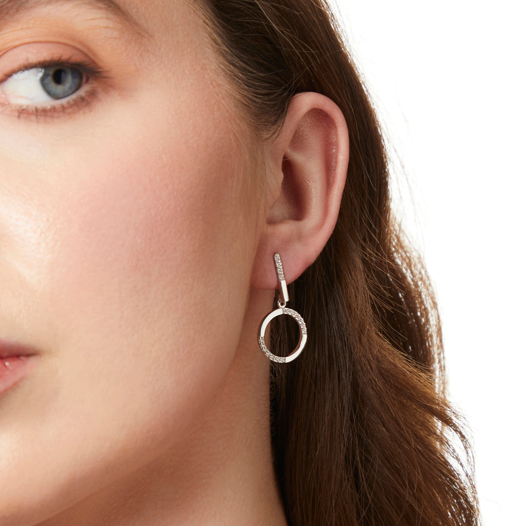 Sterling Silver Circle Drop Earrings-JOOLS by Jenny Brown