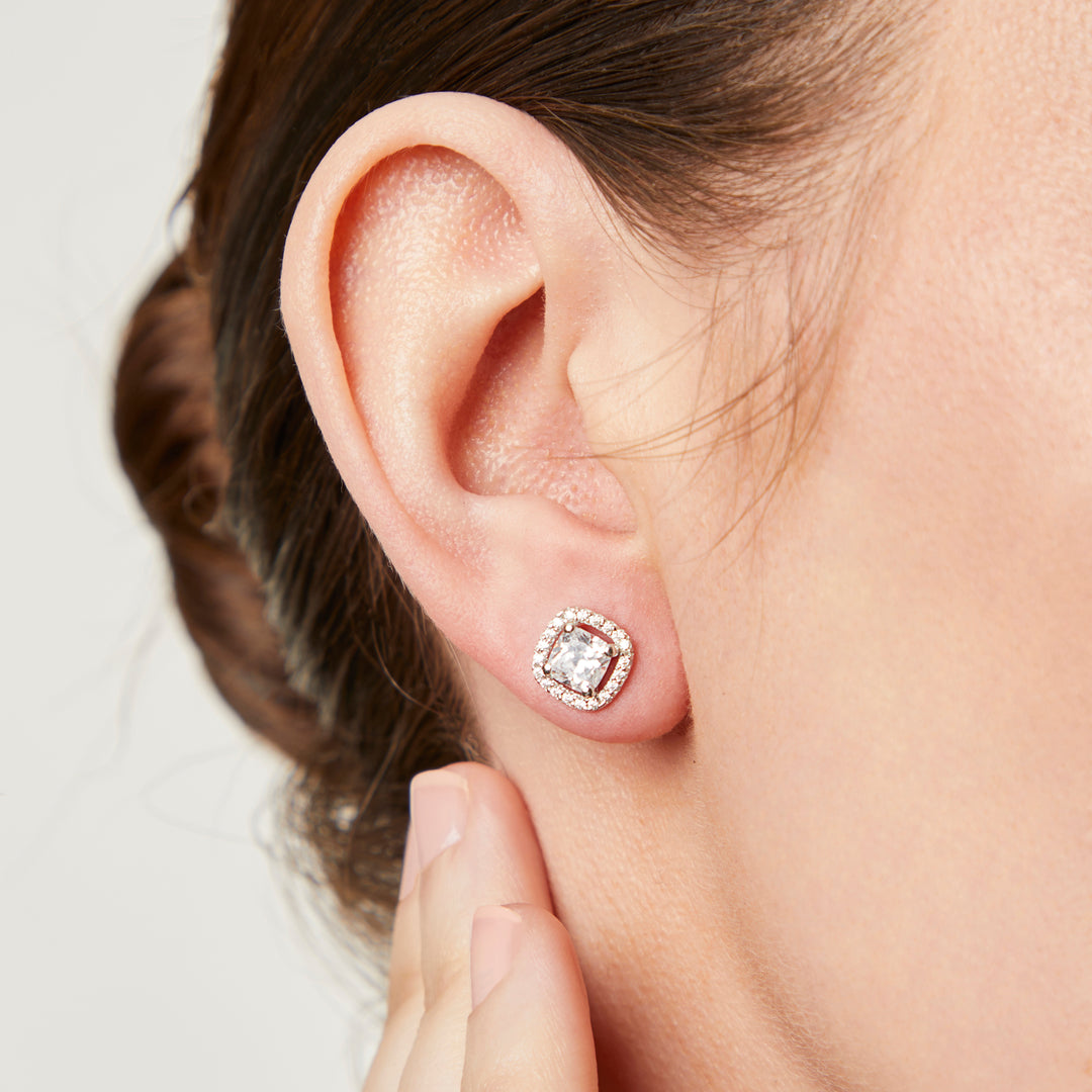 Sterling Silver Small Cushion Cut Halo Earrings JOOLS by Jenny Brown