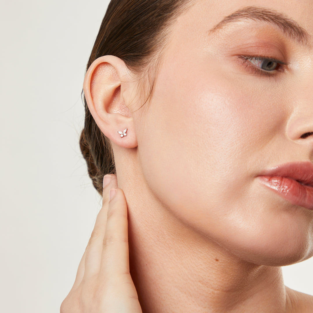 Sterling Silver Butterfly Marquise Stud Earrings-JOOLS by Jenny Brown