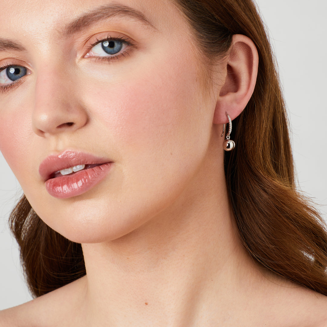Sterling Silver Pave Set Fishhook Earrings With 8mm Plain Silver Ball Drop JOOLS by Jenny Brown