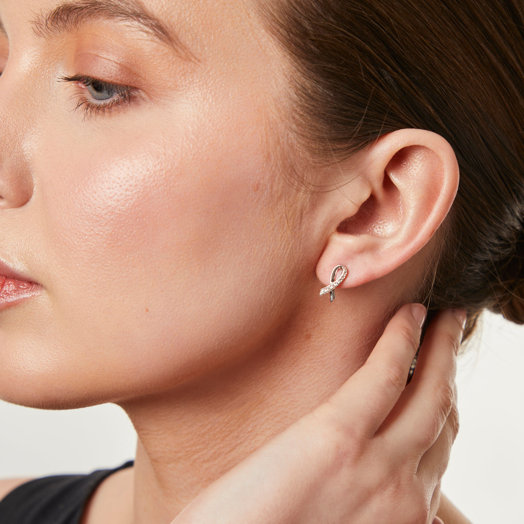 Sterling Silver Cubic Zirconia Ribbon Earrings- JOOLS by Jenny Brown