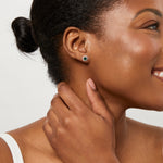 Load image into Gallery viewer, Sterling Silver Emerald Green Zirconia Halo Stud Earrings -JOOLS by Jenny Brown
