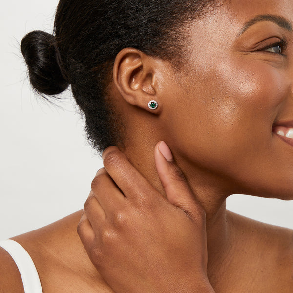 Sterling Silver Emerald Green Zirconia Halo Stud Earrings -JOOLS by Jenny Brown