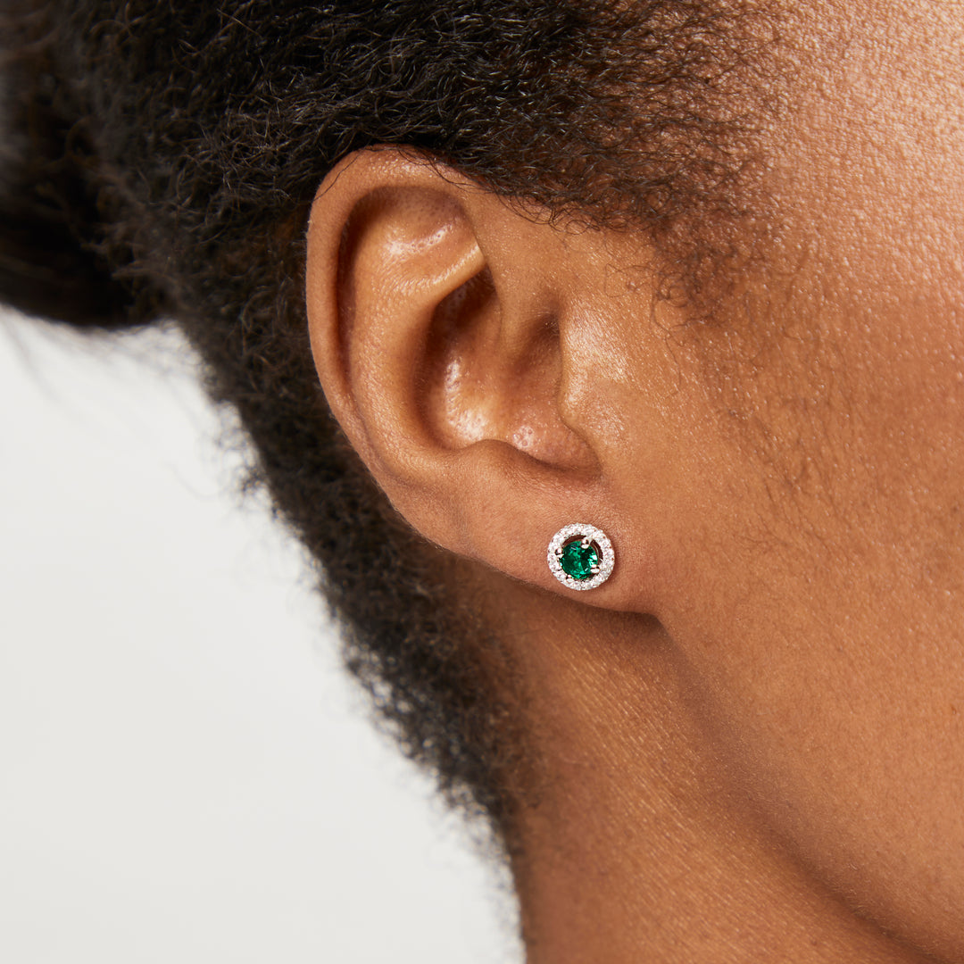 Sterling Silver Emerald Green Zirconia Halo Stud Earrings -JOOLS by Jenny Brown