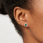 Load image into Gallery viewer, Sterling Silver Emerald Green Zirconia Halo Stud Earrings -JOOLS by Jenny Brown

