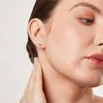 Load image into Gallery viewer, Yellow Gold Solid Heart Halo Stud Earrings
