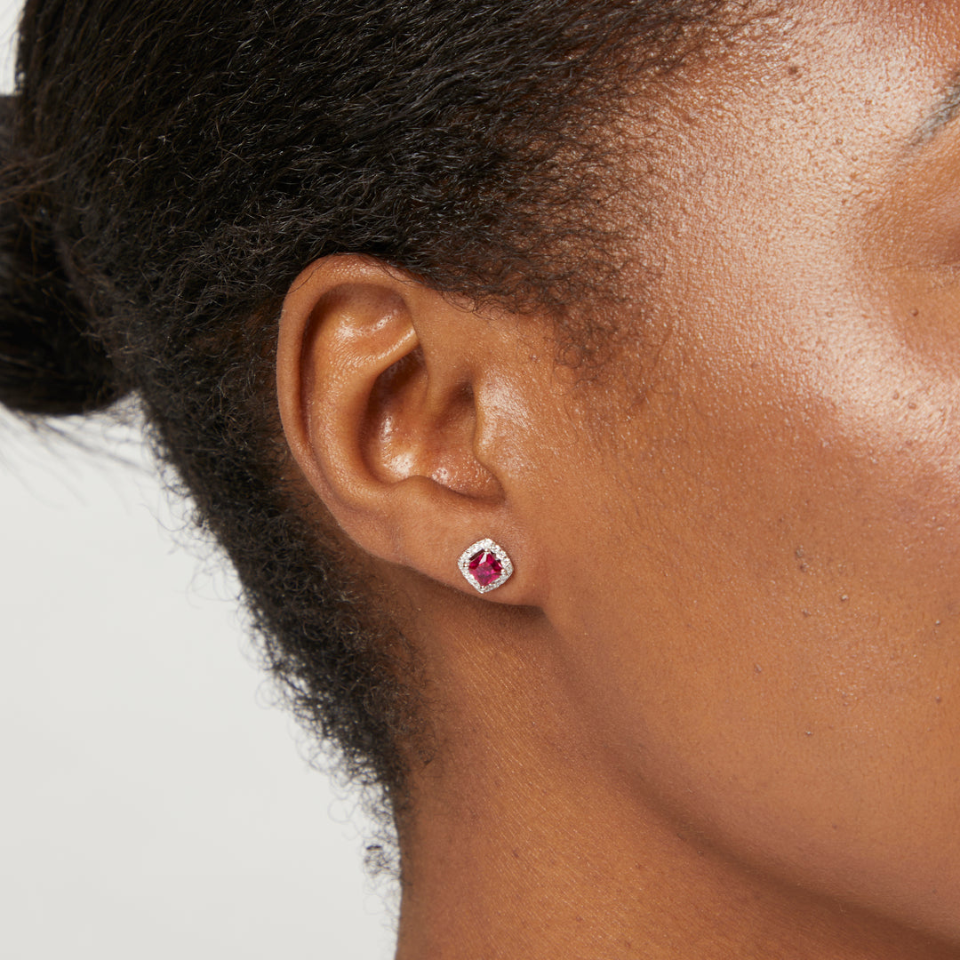 Sterling silver Ruby Red Cushion Earrings-JOOLS by Jenny Brown