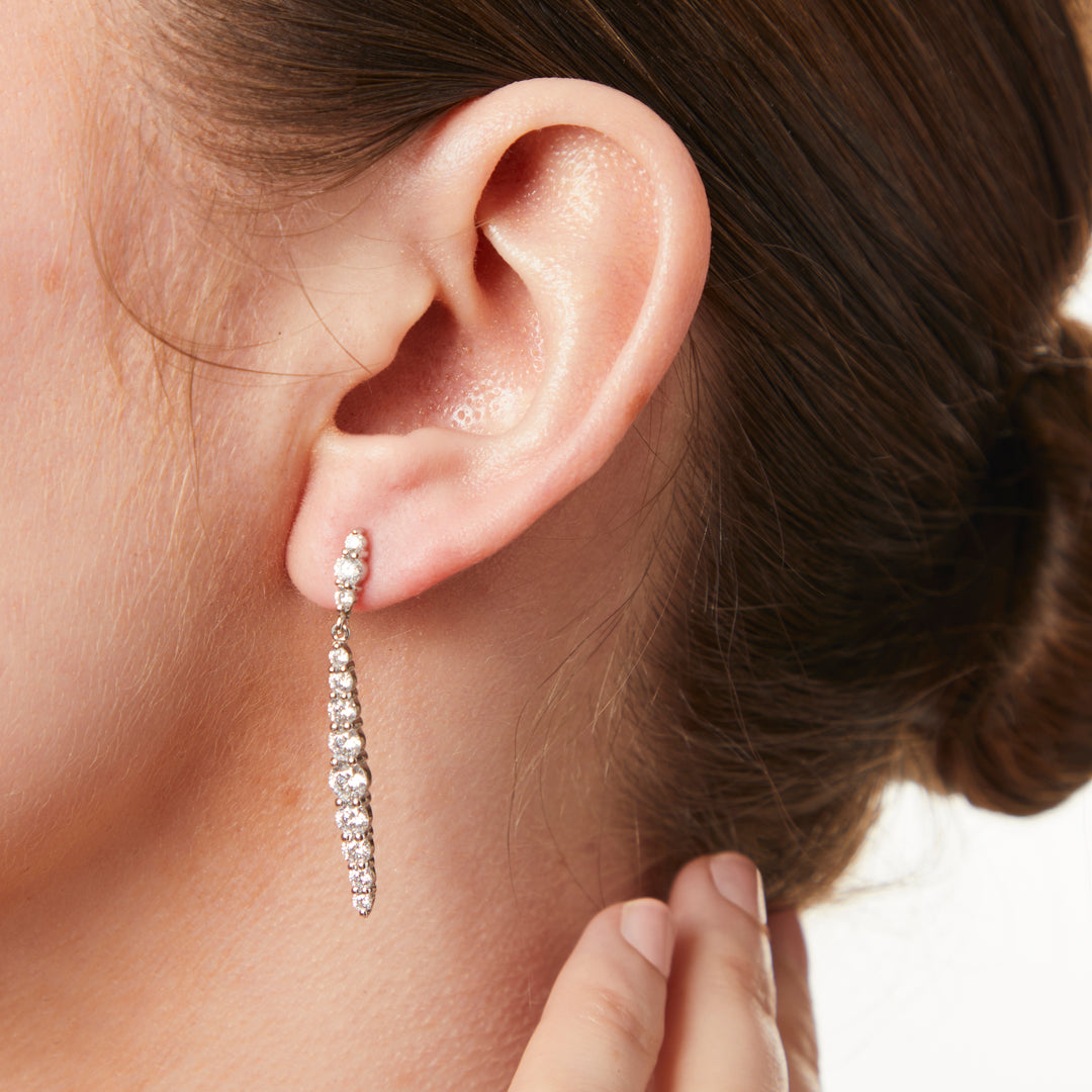 Sterling Silver Cubic Zirconia Oval Drop Earrings-JOOLS by Jenny Brown