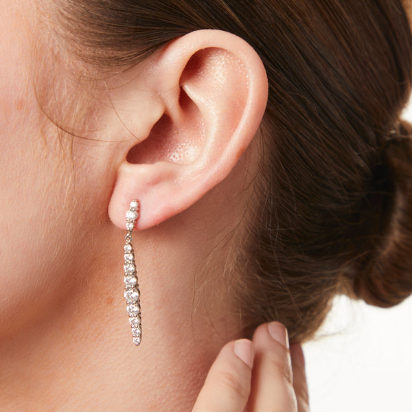 Sterling Silver Cubic Zirconia Oval Drop Earrings-JOOLS by Jenny Brown