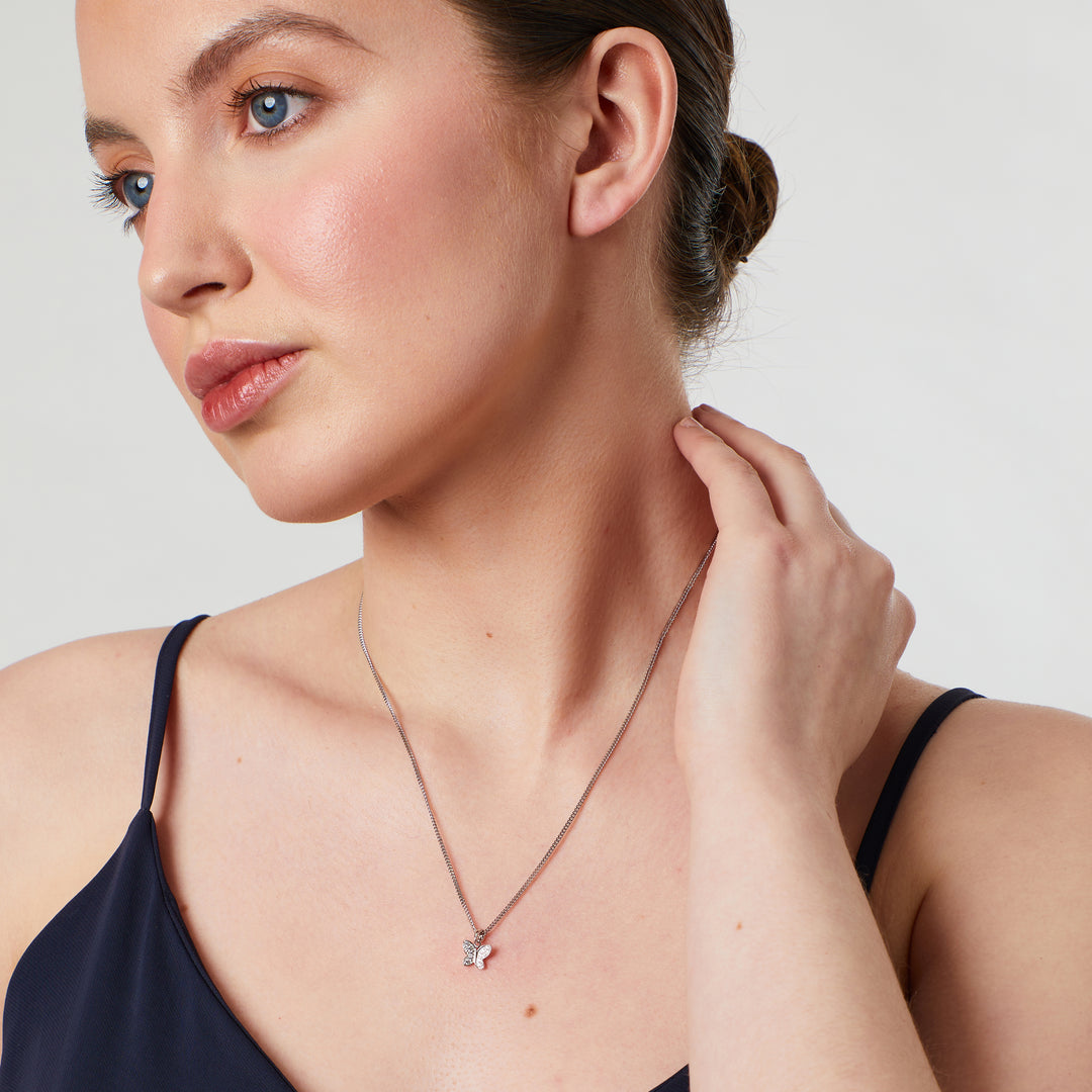 Sterling Silver Small Butterfly Pave Set Necklace - JOOLS By Jenny Brown