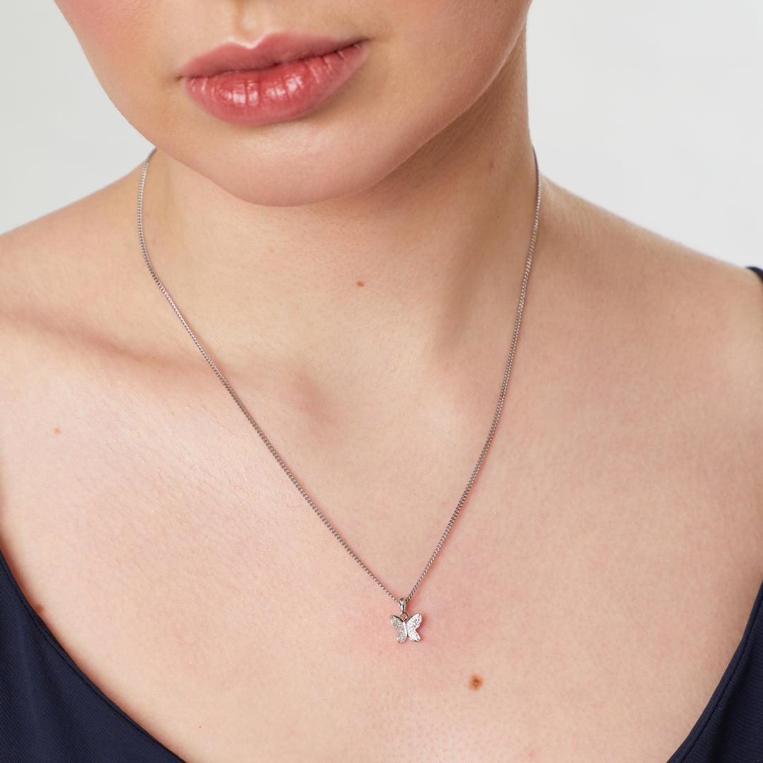 Sterling Silver Small Butterfly Pave Set Necklace - JOOLS By Jenny Brown
