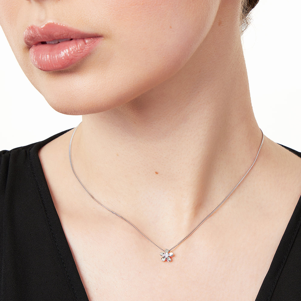 Sterling Silver Flower Pendant - Five Petal Silver Flower With Cubic Zirconia Stones Centres - JOOLS By Jenny Brown