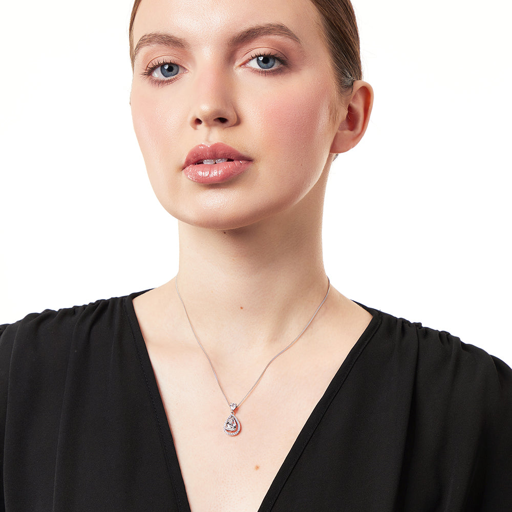 Sterling Silver Cubic Zirconia Teardrop Pendant-JOOLS by Jenny Brown
