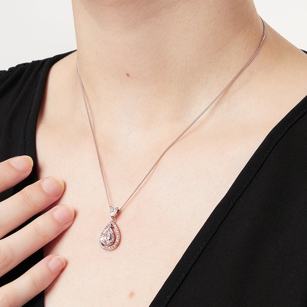 Sterling Silver Cubic Zirconia Teardrop Pendant-JOOLS by Jenny Brown