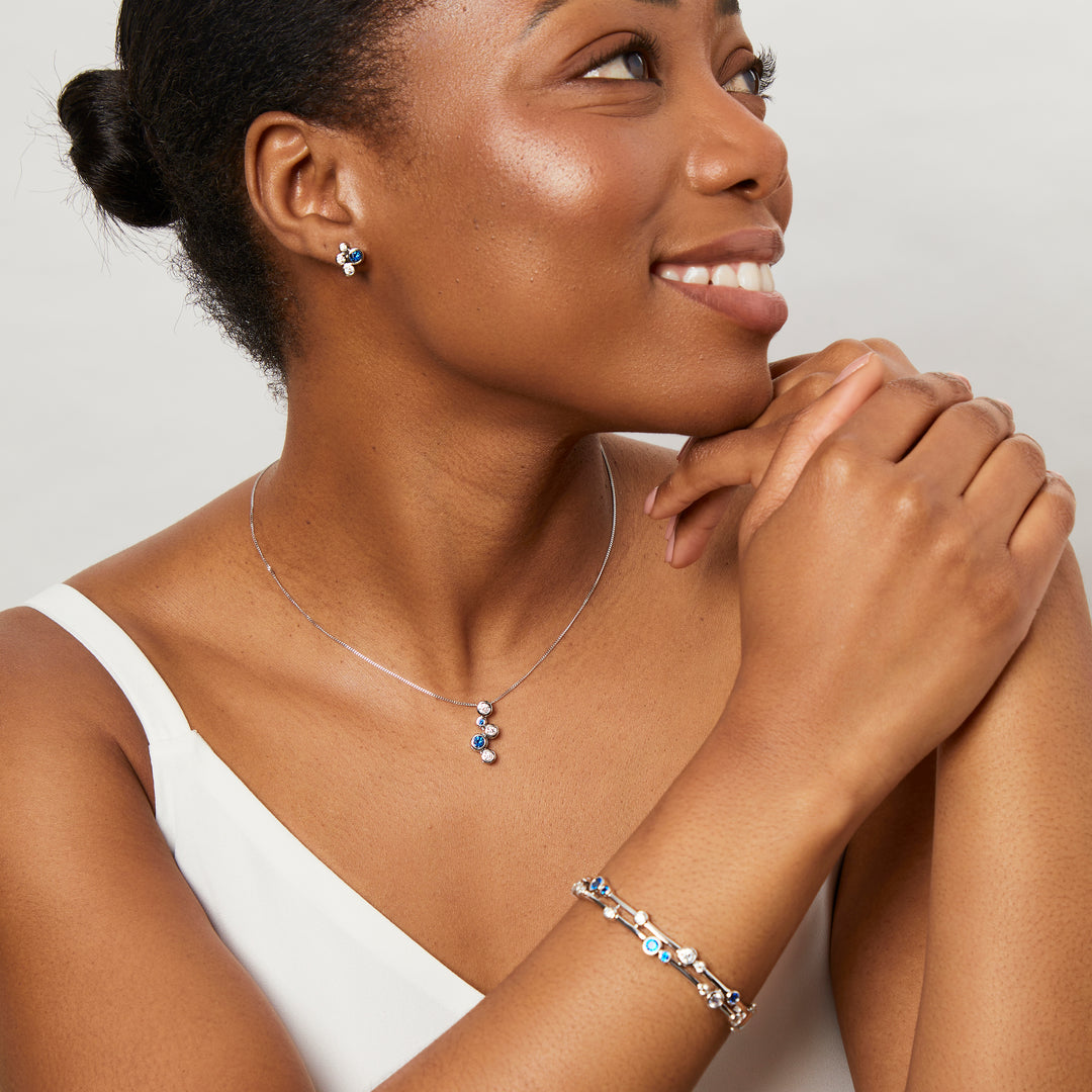 Sterling Silver Blue Sapphire  Zirconia Bubble Earrings