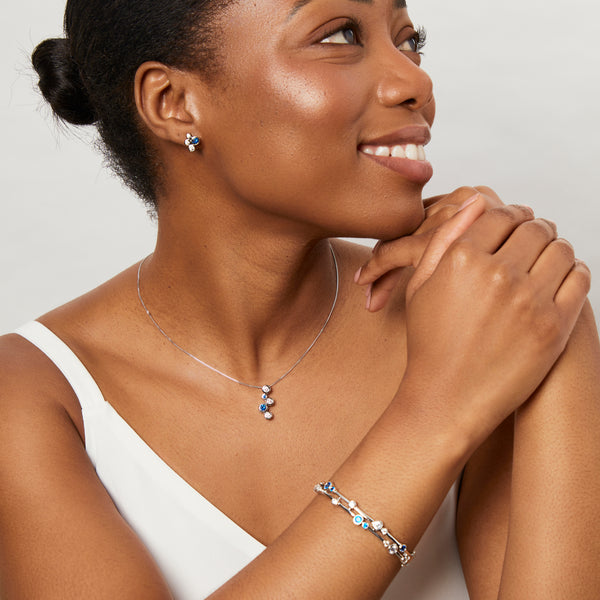 Sterling Silver Blue Sapphire  Zirconia Bubble Earrings