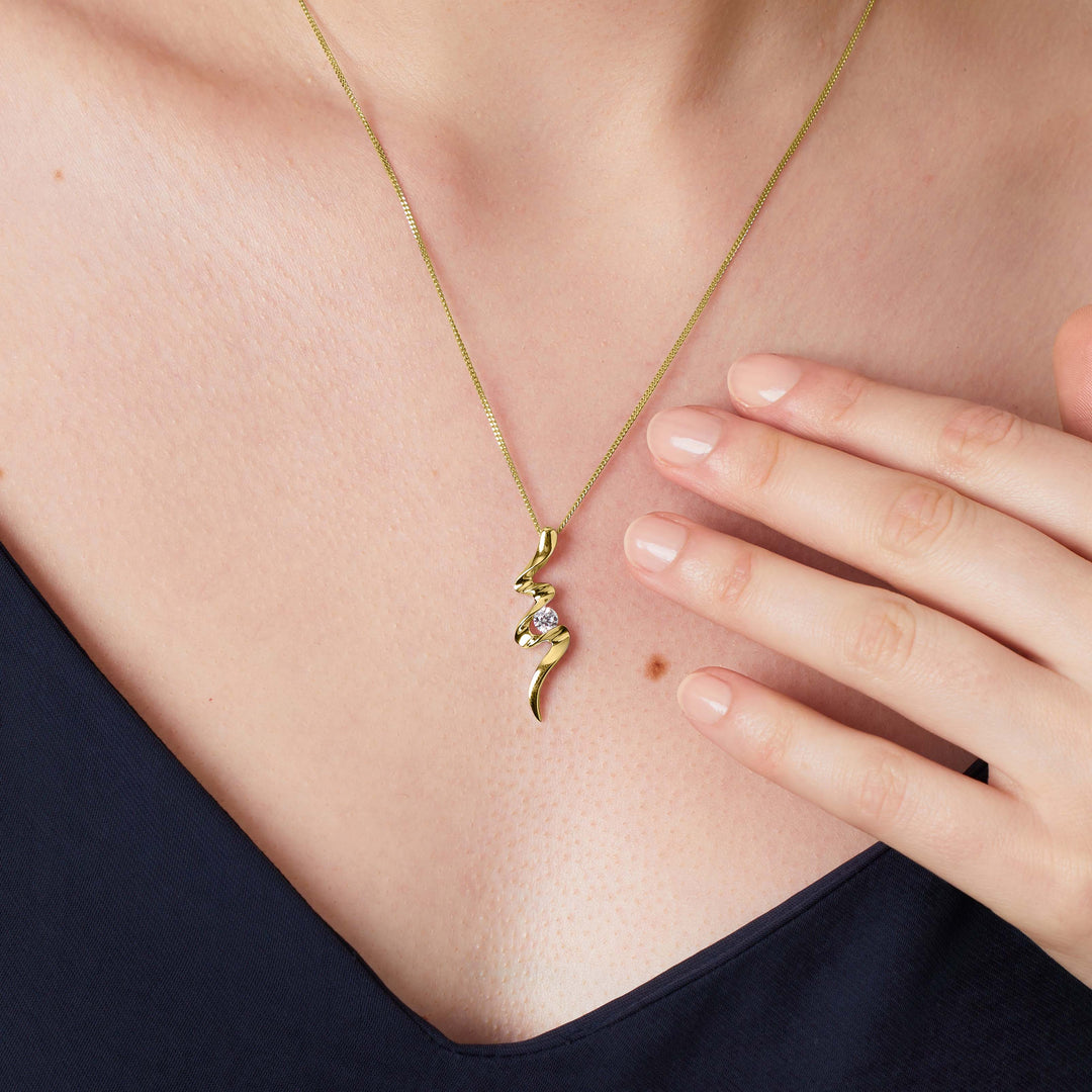 Yellow Gold Flash Style Pendant With Cubic Zirconia Centre- JOOLS by Jenny Brown