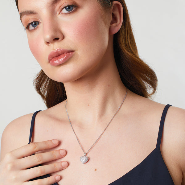 Sterling Silver Cubic Zirconia Pave Heart Pendant