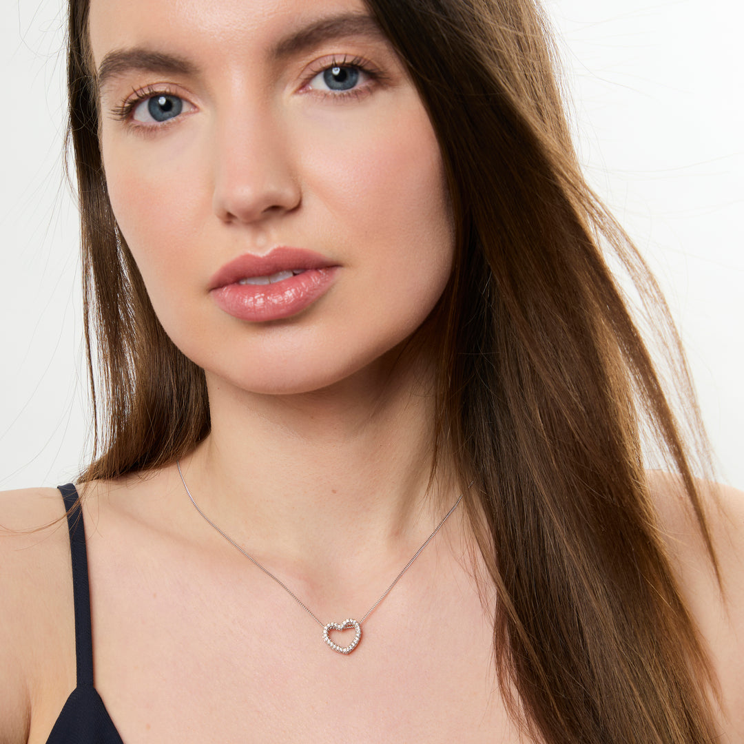 Sterling Silver Open Heart Pendant - Fully Set with Cubic zirconia Stones - JOOLS By Jenny Brown