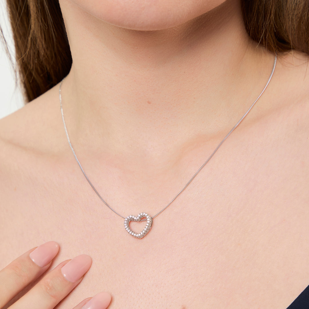 Sterling Silver Open Heart Pendant - Fully Set with Cubic zirconia Stones - JOOLS By Jenny Brown
