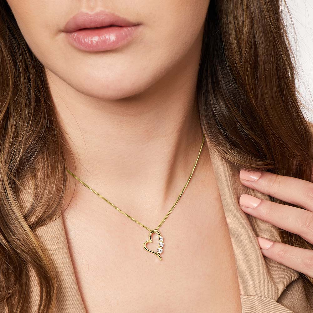Yellow Gold Heart Three Stones Pendant
