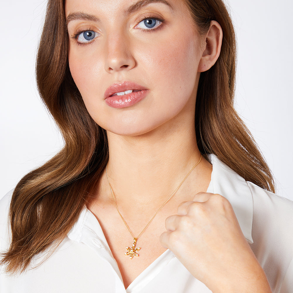 Yellow Gold Snowflake Pendant With Seven Cubic Zirconia Stones-JOOLS by Jenny Brown