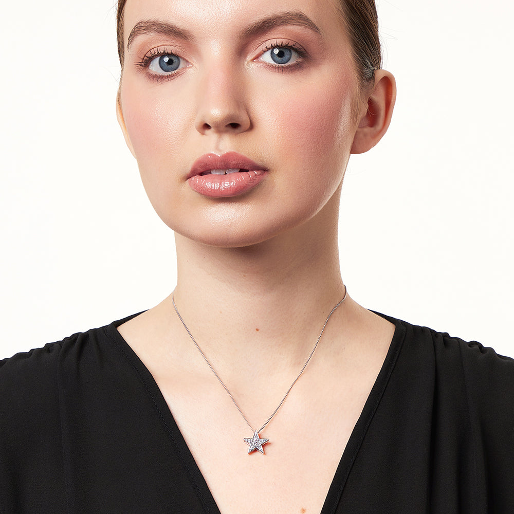 Sterling Silver Single Star Pendant Pave Set With Cubic Zirconia's