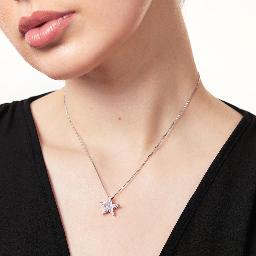 Sterling Silver Single Star Pendant Pave Set With Cubic Zirconia's