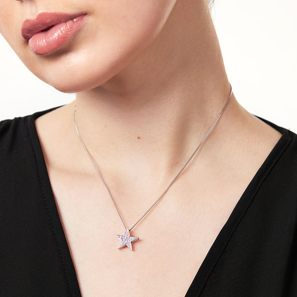 Sterling Silver Single Star Pendant Pave Set With Cubic Zirconia's