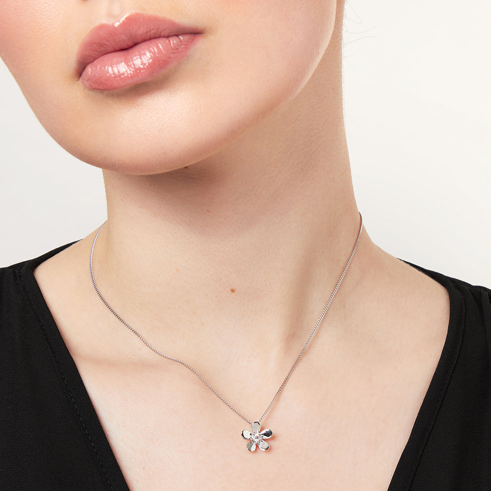 Sterling Silver Flower Pendant With Cubic Zirconia Centre - JOOLS By Jenny Brown