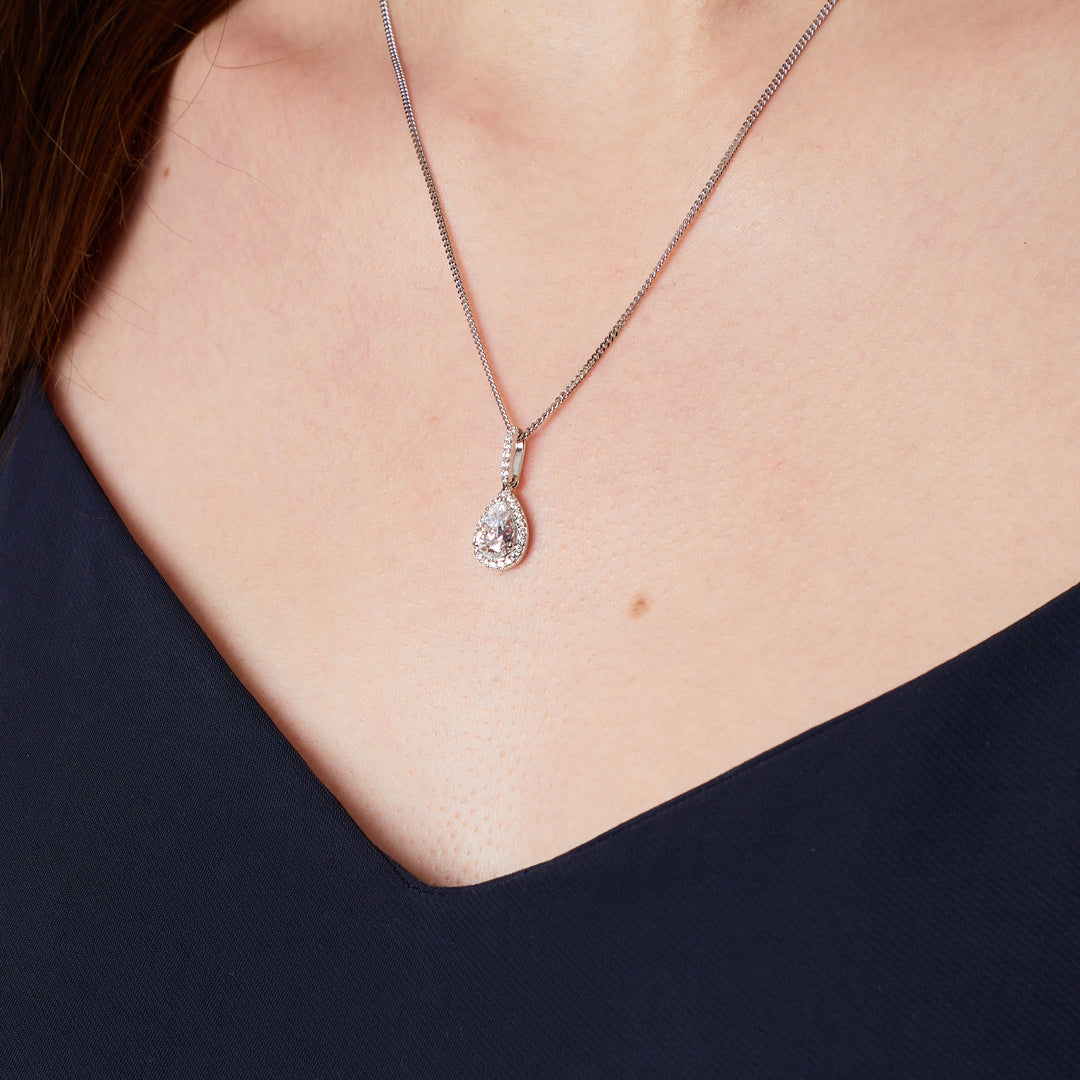 Sterling Silver Teardrop Halo Pendant With Cubic Zirconias-JOOLS by Jenny Brown