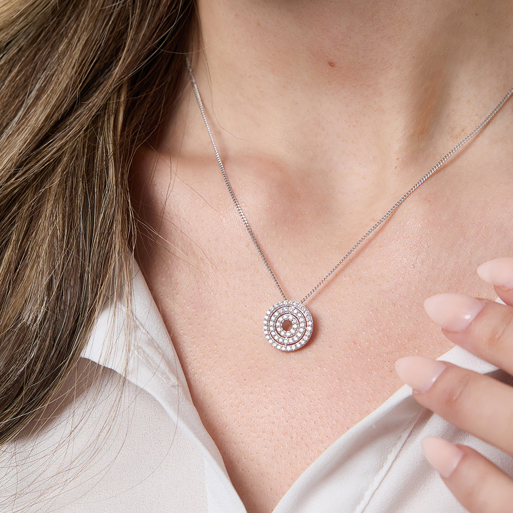Sterling Silver Pave Set  Circle Disc Pendant - JOOLS By Jenny Brown