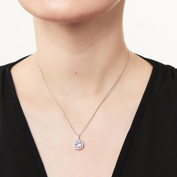 Sterling Silver Cushion Cut Pendant With Coloured Cubic Zirconia- Halo Style - JOOLS By Jenny Brown