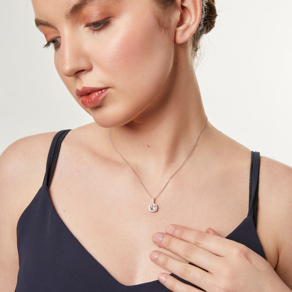 Sterling Silver Halo Cushion Cut Pendant
