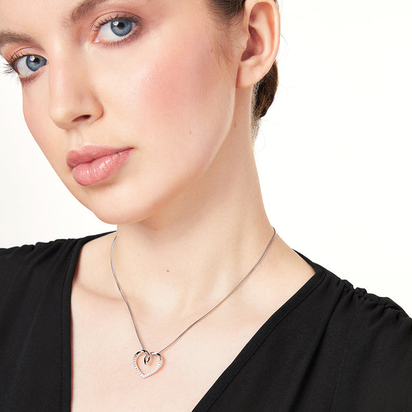 Sterling Silver Twist Heart Pendant Half Set With Cubic Zirconias JOOLS by Jenny Brown