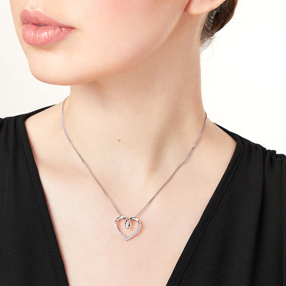 Sterling Silver Twist Heart Pendant Half Set With Cubic Zirconias JOOLS by Jenny Brown