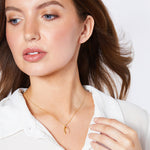 Load image into Gallery viewer, Yellow Gold Wishbone Pendant With Half Pave Cubic Zirconia-JOOLS by Jenny Brown
