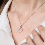 Load image into Gallery viewer, A sterling silver small open circle pendant set with pave cubic zirconia's on a chain,-JOOLS by Jenny Brown
