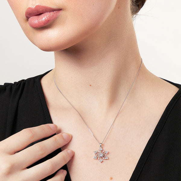 Sterling Silver Cubic Zirconia Snowflake Round Pendant-JOOLS by Jenny Brown