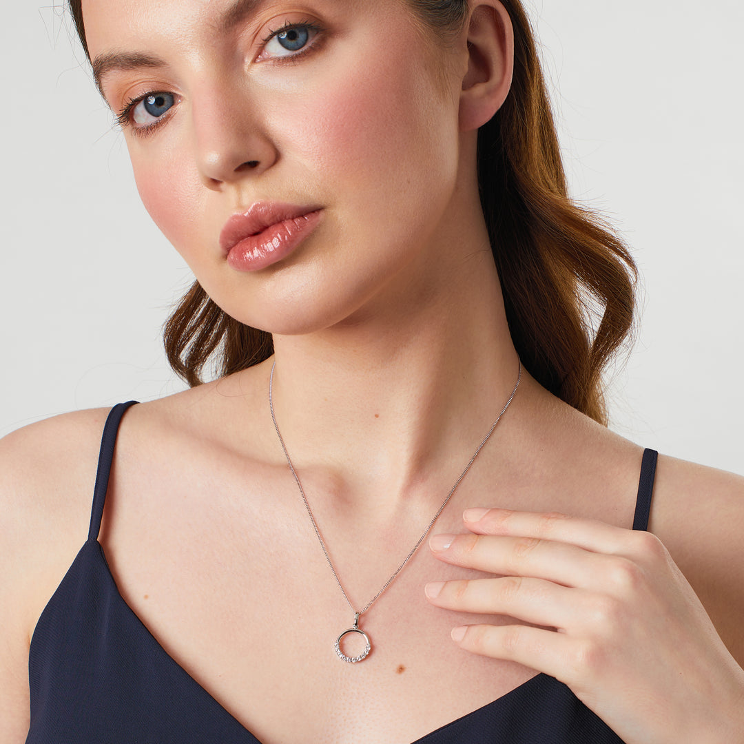 Sterling Silver Half Stone Set Circle Pendant-JOOLS by Jenny Brown