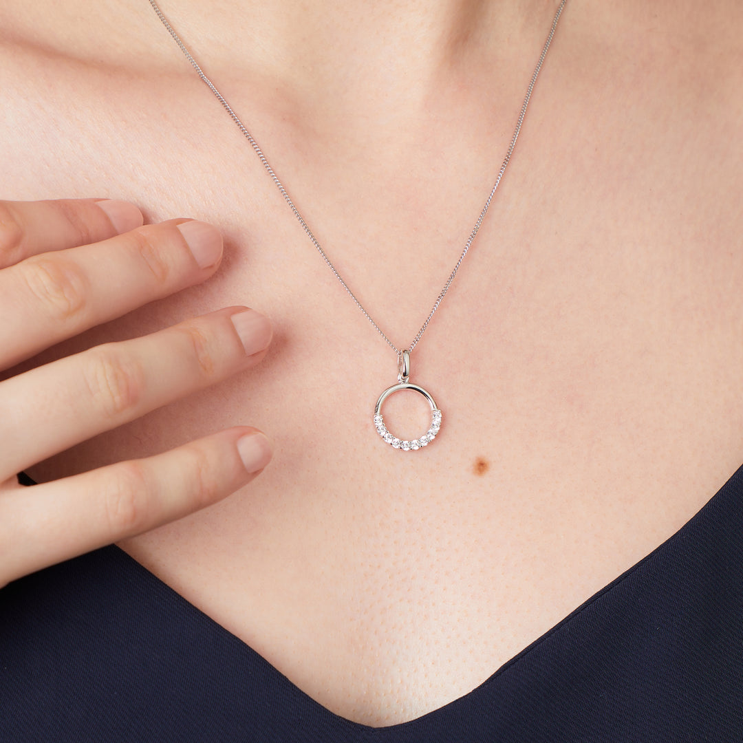 Sterling Silver Half Stone Set Circle Pendant-JOOLS by Jenny Brown