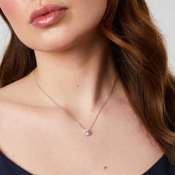Sterling Silver 2 Carat Fixed Halo Necklace-JOOLS by Jenny Brown