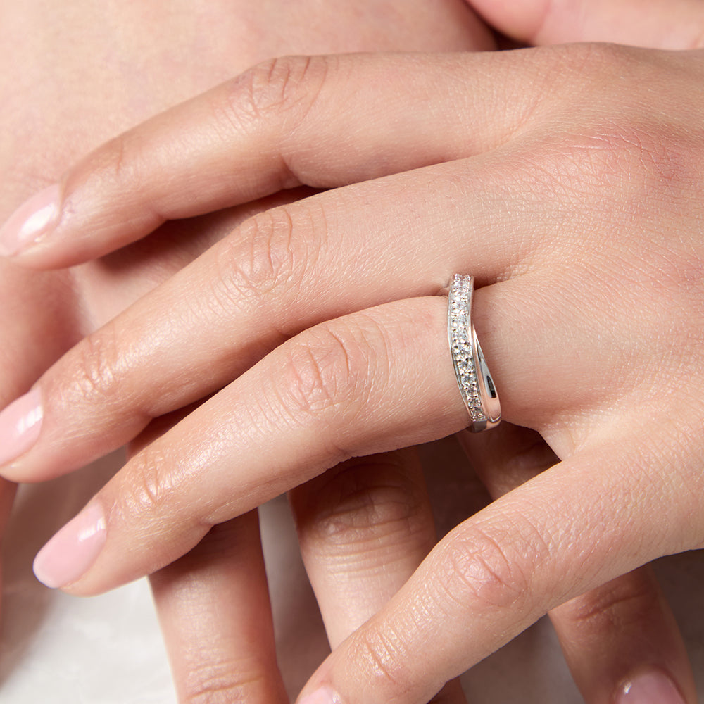 Sterling Silver Twisted Band Ring  Set With Cubic Zirconia  - JOOLS By Jenny Brown