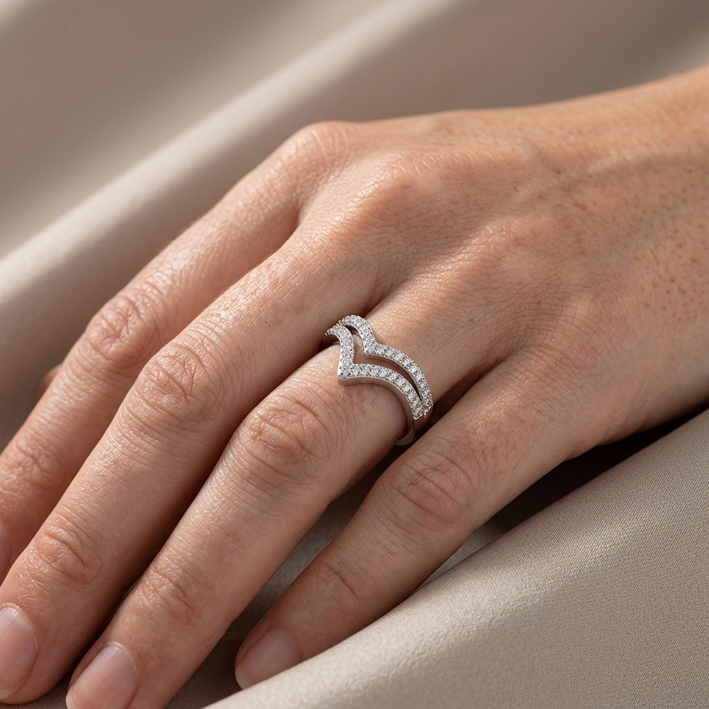 Sterling Silver Wishbone Ring Set With  Cubic Zirconia  Stones - JOOLS By Jenny Brown