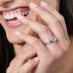 Load image into Gallery viewer, Sterling Silver Split Band Ring With Two Emerald Cut Stones- JOOLS By Jenny Brown
