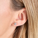Load image into Gallery viewer, Close-up of a woman wearing 9ct Gold  lab diamond stud earrings 4 Claw -JOOLS by Jenny Brown
