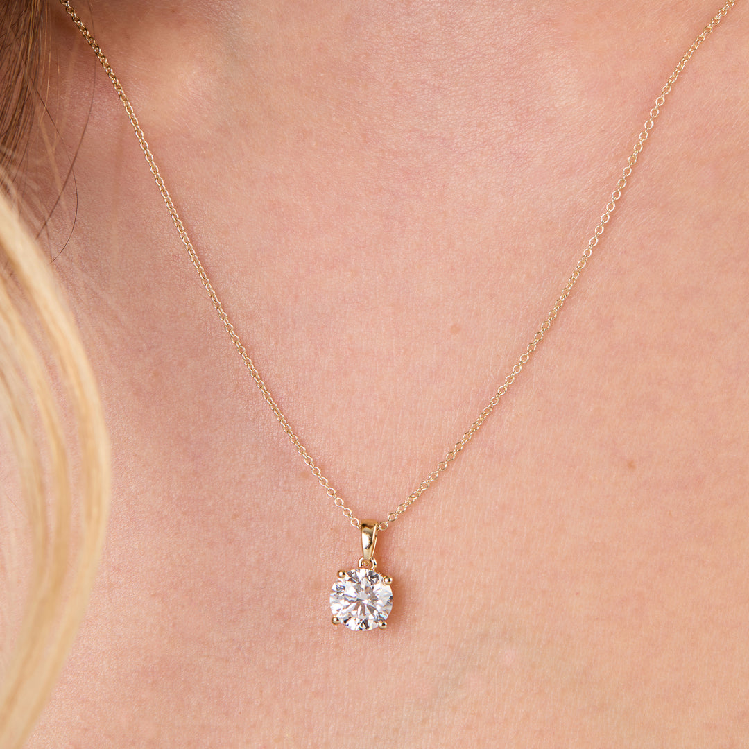  9ct Gold necklace with a round 1.5 carat lab grown  diamond pendant -Exclusive Diamonds by Jenny Brown